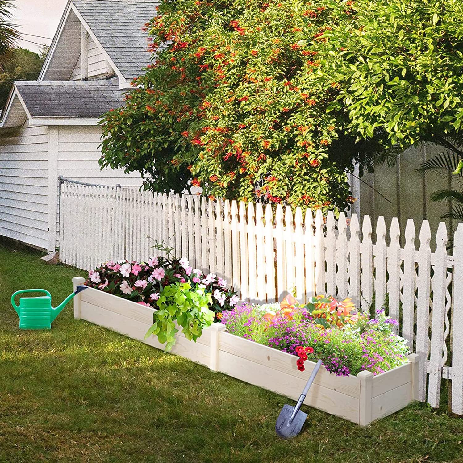 Oakmont Pure Wooden Raised Garden Bed 8ft Planter Box Kit for Vegetables Herbs, Flowers Natural