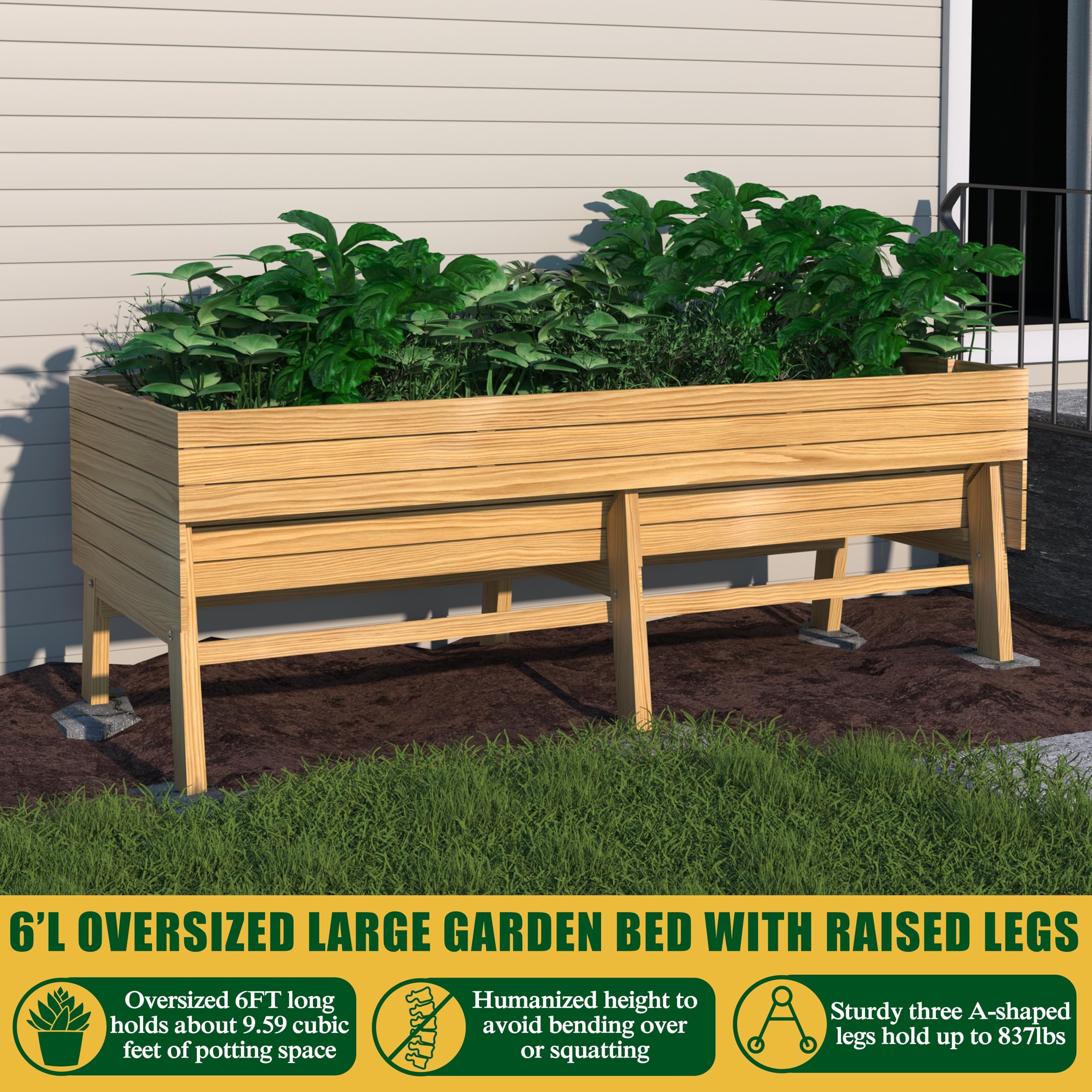 MUPATER Raised Garden Bed Outdoor for Vegetables with Legs, Large Elevated Garden Planter Box Wooden with Liner Design for Herbs, Natural