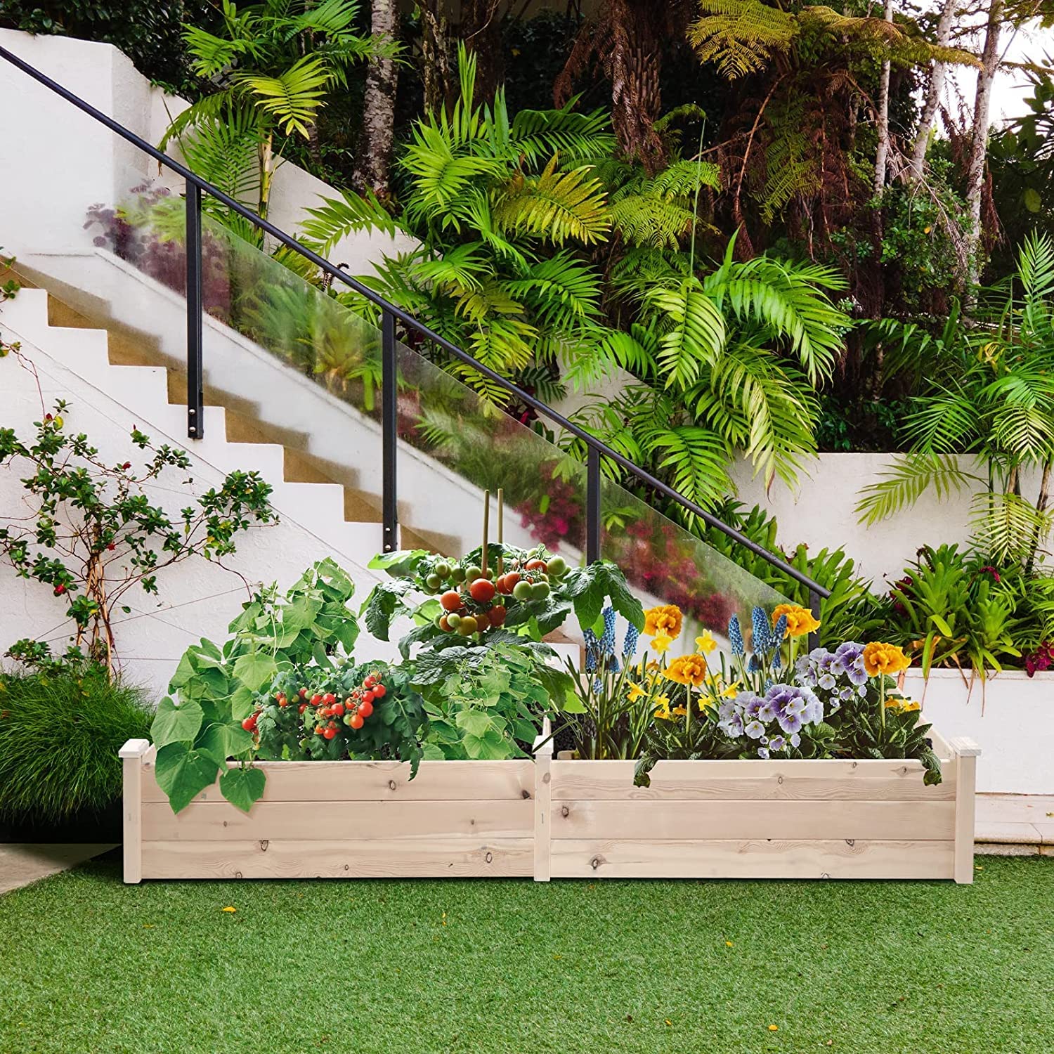 Oakmont Pure Wooden Raised Garden Bed 8ft Planter Box Kit for Vegetables Herbs, Flowers Natural