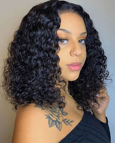 Deep Wave Bob Human Hair Wigs Pre Plucked 4*4 Lace Closure Short Curly Hair Style Bob Wigs