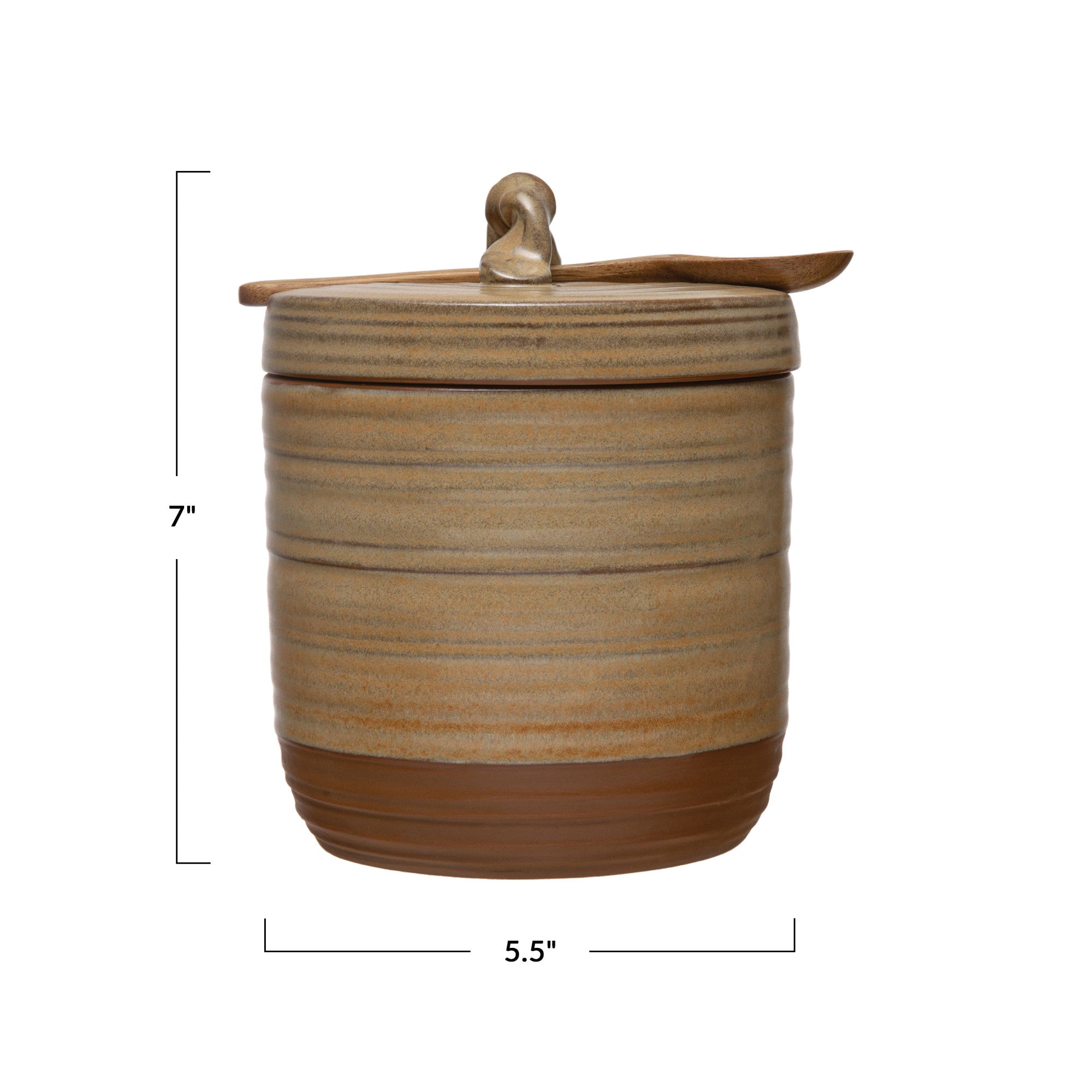 Stoneware Jar with Lid and Wood Spoon