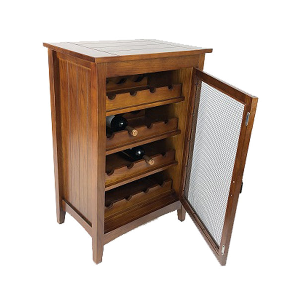 Wooden Wine Cabinet With 1 Wire Mesh Door And 4 Shelves, Brown