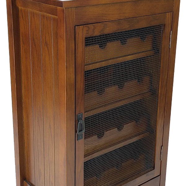 Wooden Wine Cabinet With 1 Wire Mesh Door And 4 Shelves, Brown