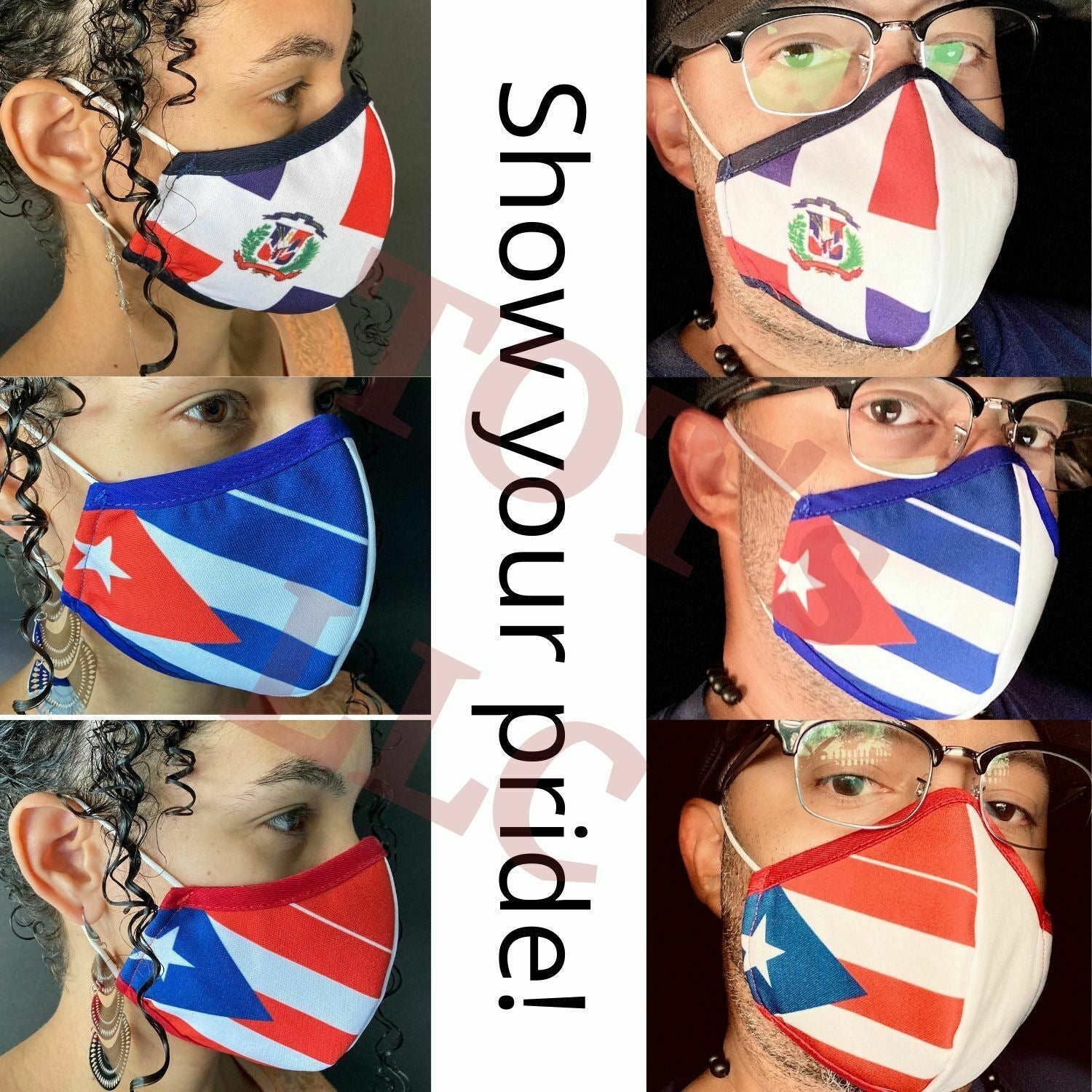 Puerto Rico Cuba Dominican Flag Novelty Face Masks One Size M/L