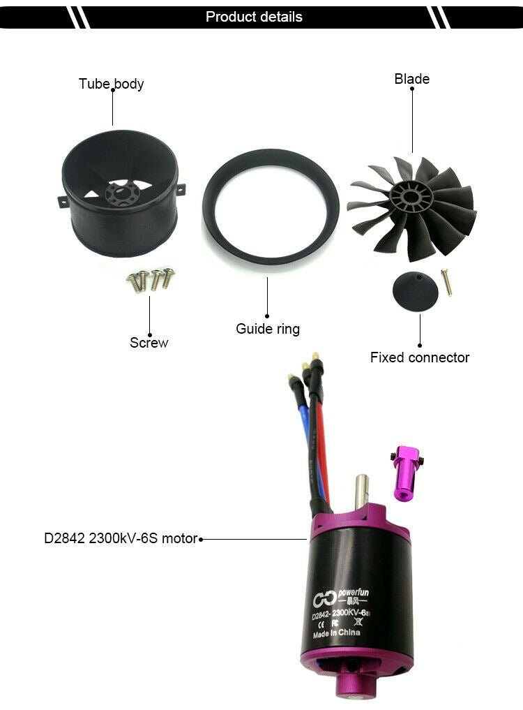 POWERFUN 70mm 12 Blade 2300KV EDF 6S Lipo 2200g Thrust