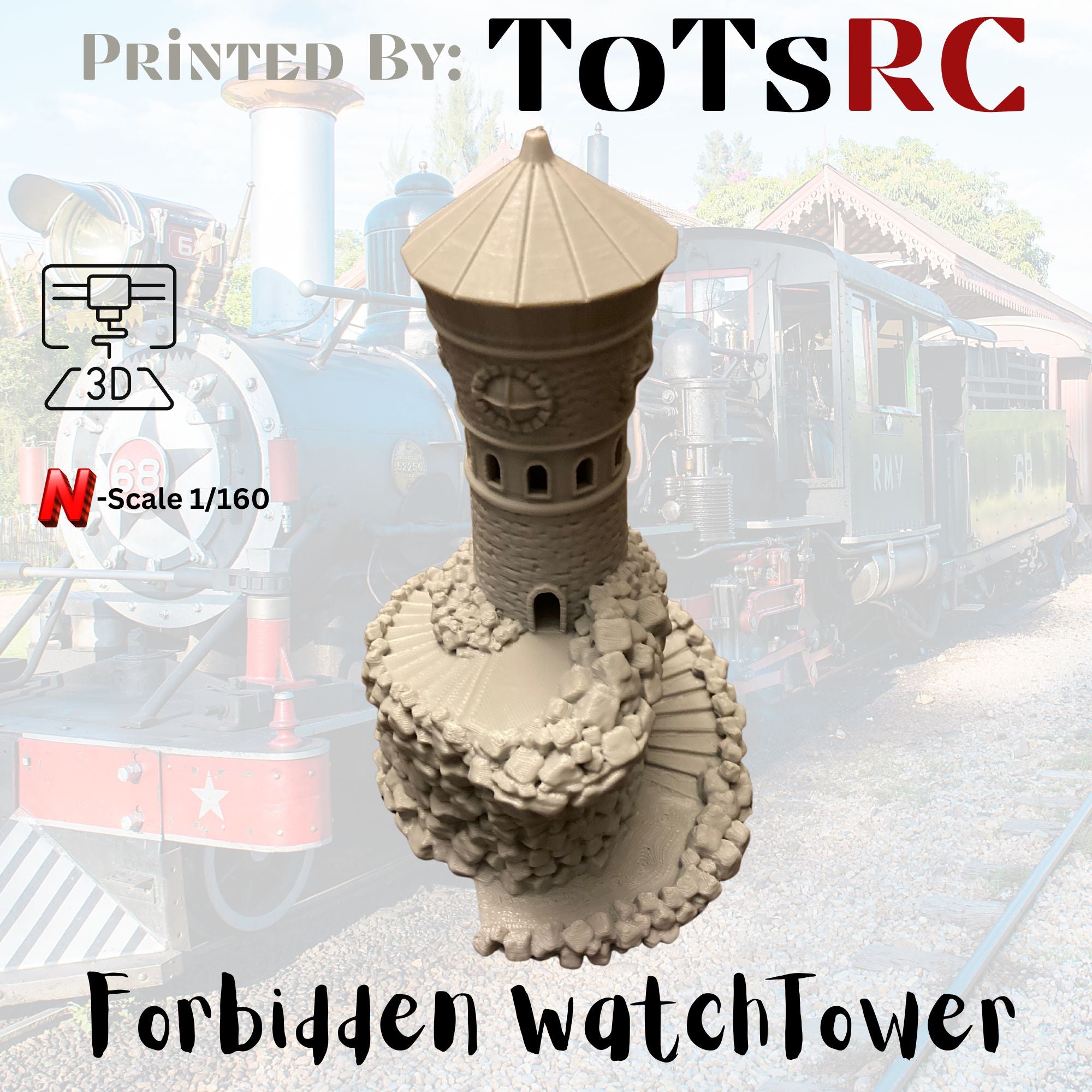 N Scale 1:160 3D Printed Building - Forbidden Watch Tower PLA