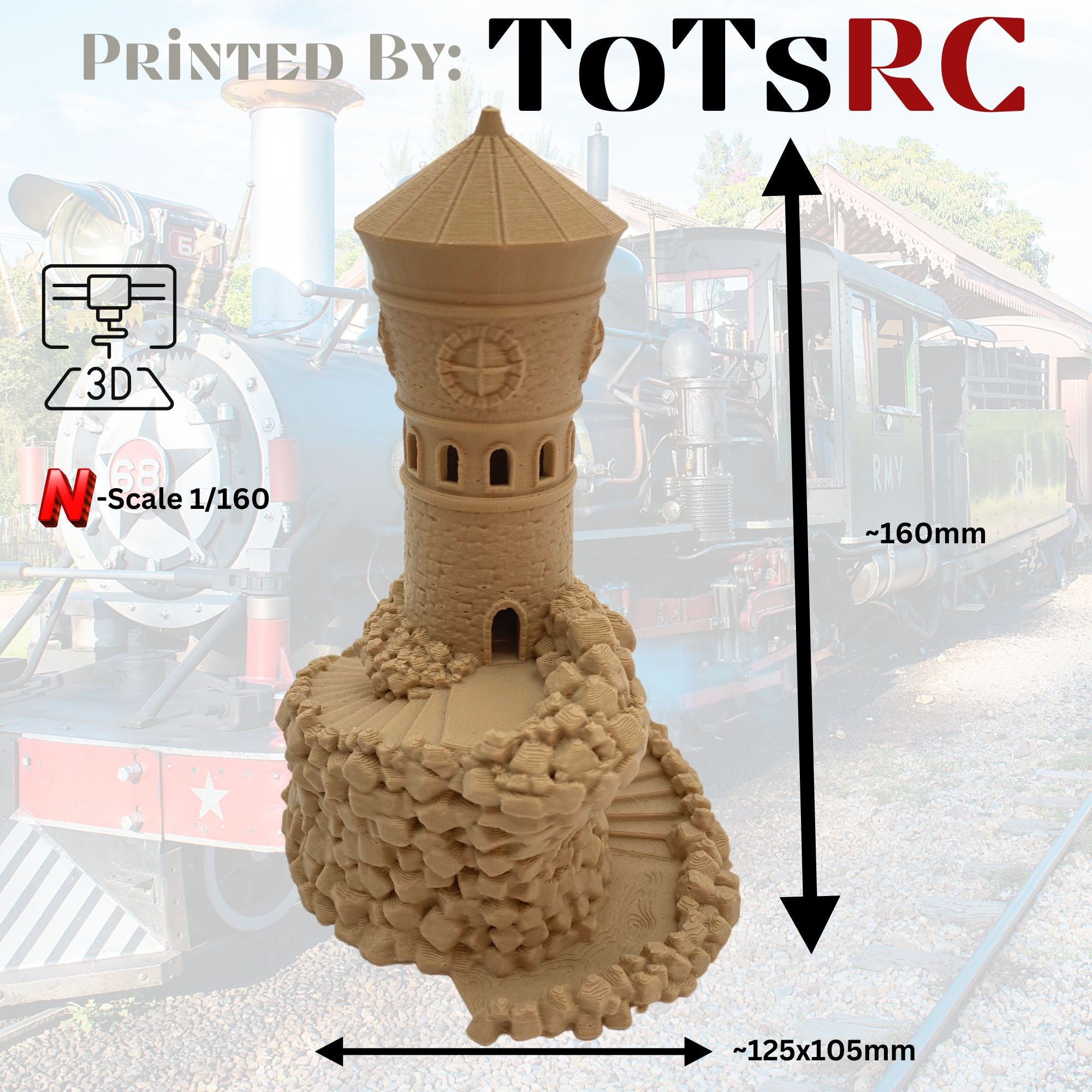 N Scale 1:160 3D Printed Building - Forbidden Watch Tower PLA