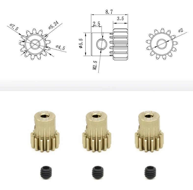 Surpass Hobby Rocket RC Pinion Gear M0.5 13T-25T 2.0MM Shaft For 1410 1525 motor