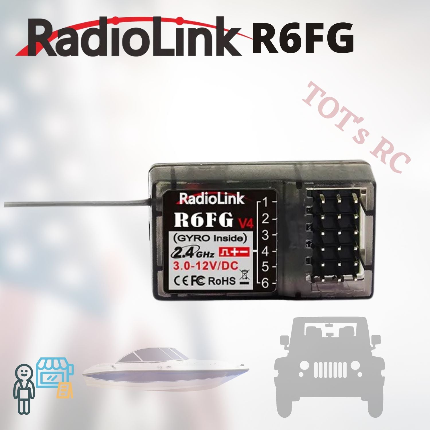 RadioLink R6FG Receivers For RC Cars, RC Boats w/Gyro