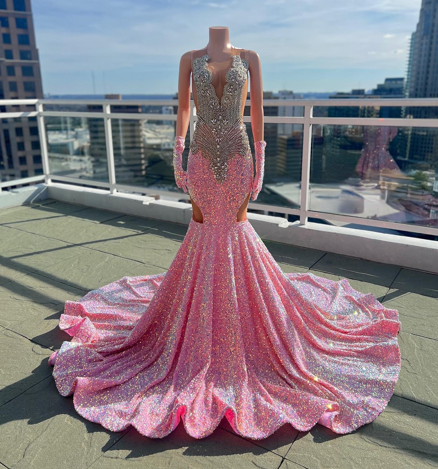 Luxury Diamond Sparkle - 2023 Sexy Long Sheer O-neck Black Prom