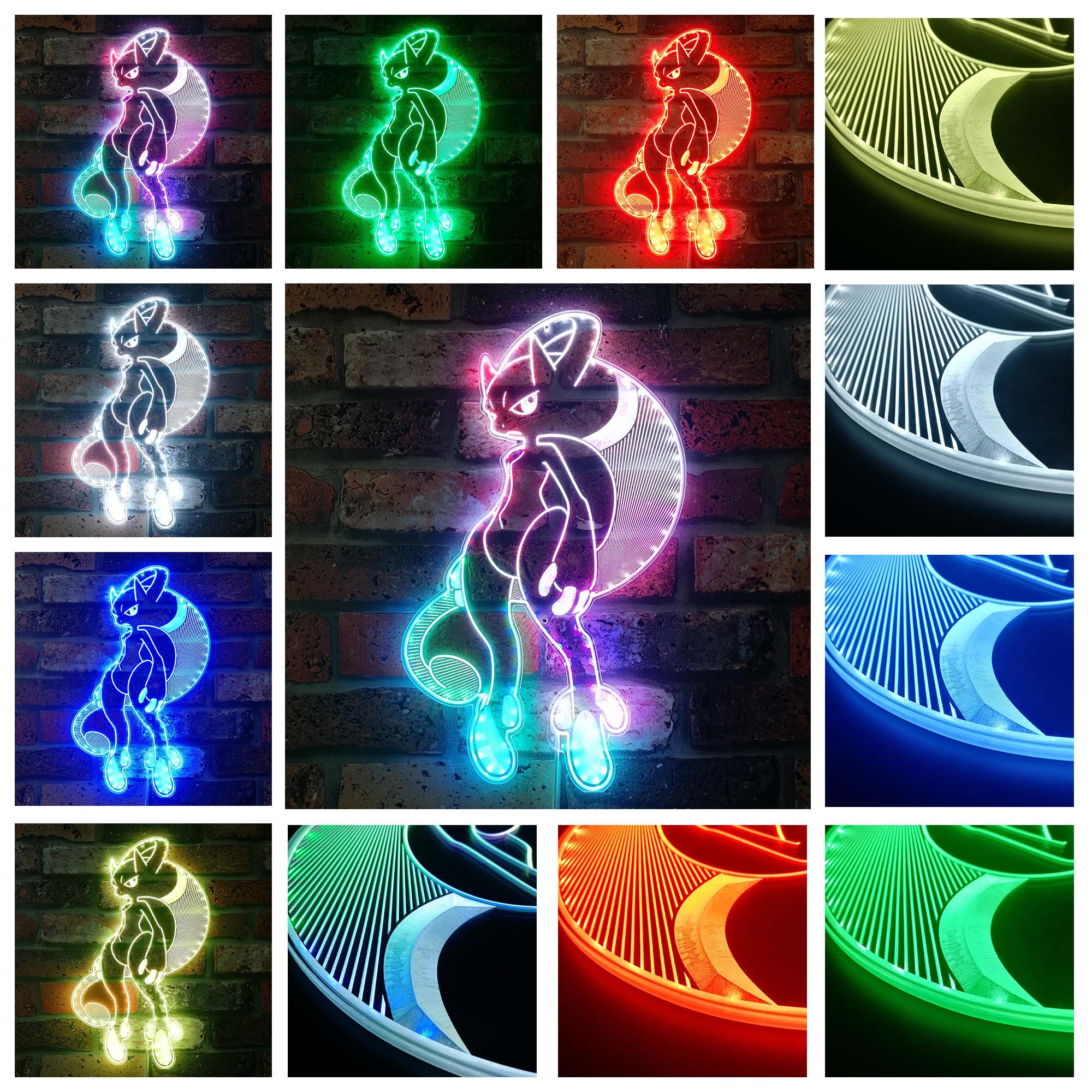 Mewtwo pokemon Dynamic RGB Edge Lit LED Sign