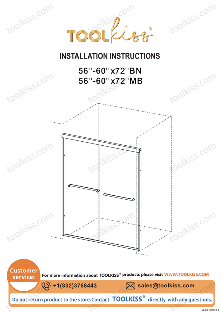 56''-60''x72'' sliding shower door installation instructions-TK19118