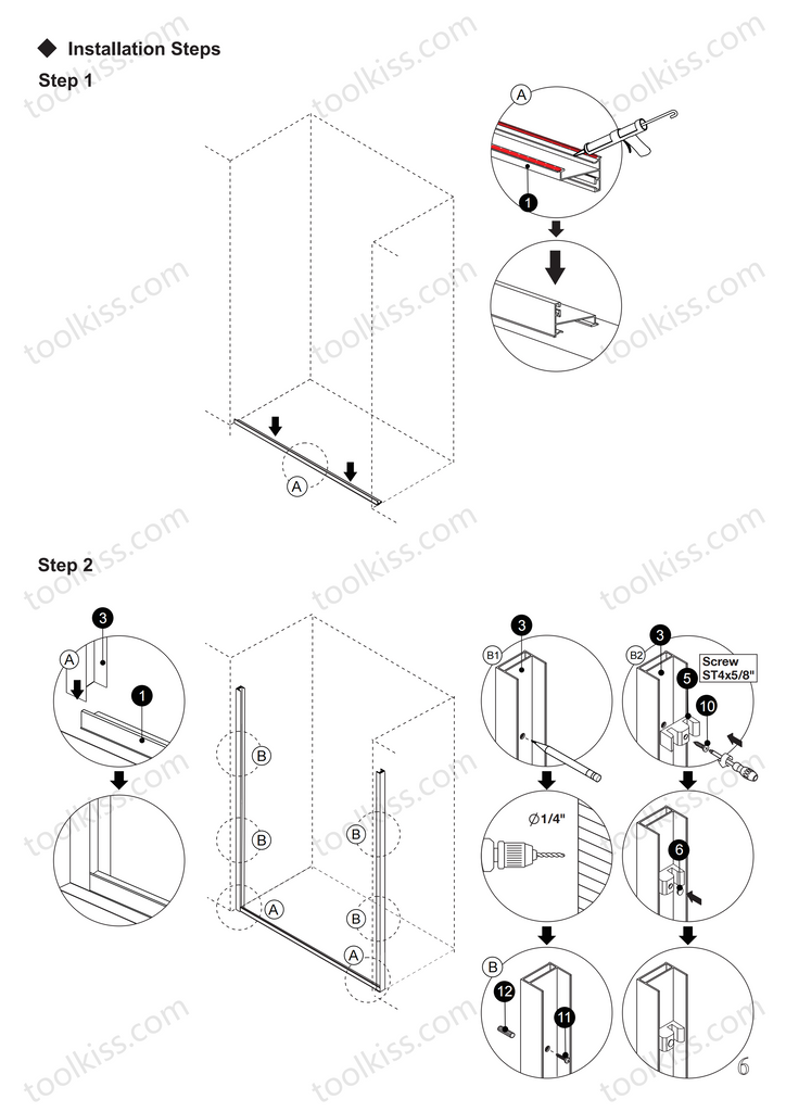 56''-60''x72'' sliding shower door installation step 3-TK19118