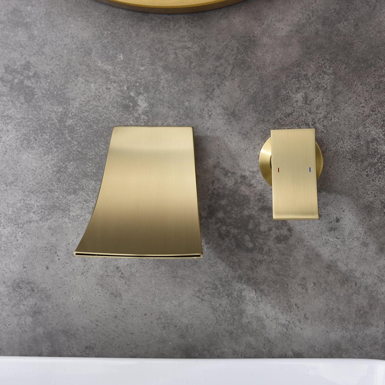 Gold Bathroom Faucet Wall Mounted for Sink Waterfall 2 Holes Single Handle Brass Stainless Steel Commercial Modern Easy to Install