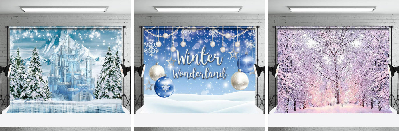 Winter Wonderland Blue And Sliver Bauble Backdrop - Aperturee