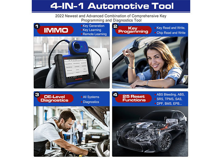 4-IN-1 Automotive Tool : IMMO、Key Programing、OE-Level Diagnostics、25Reset Function