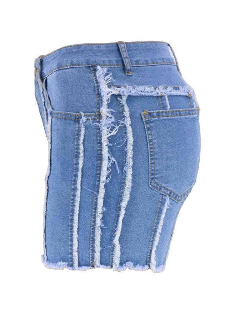 Ladies Stitched Tassel Denim Shorts