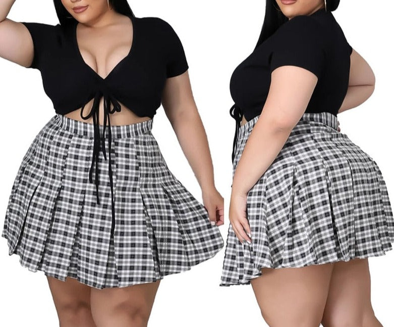 Plus Size Lace up crop Top and Skirt Sets for Women