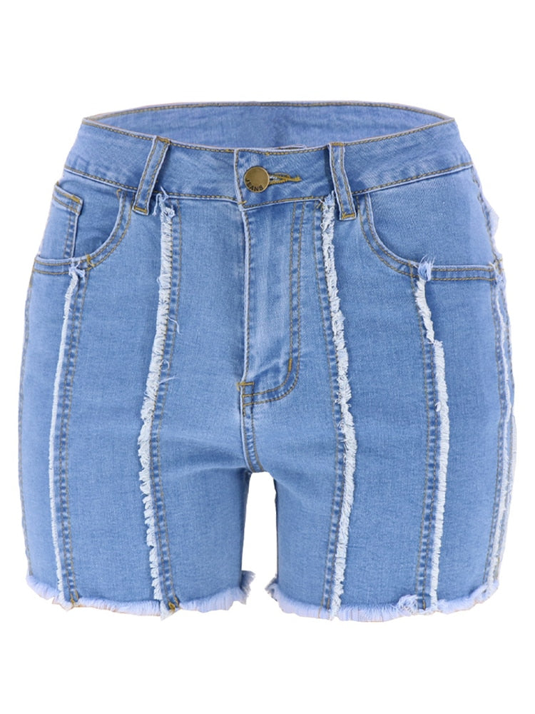 Ladies Stitched Tassel Denim Shorts