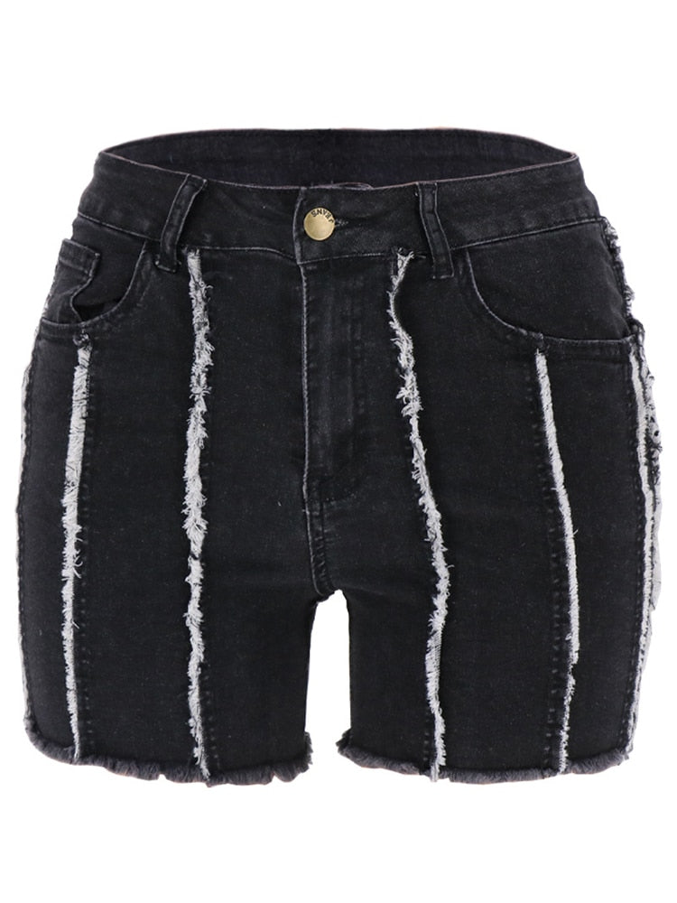 Ladies Stitched Tassel Denim Shorts