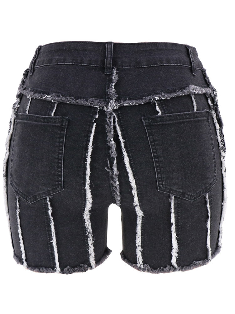 Ladies Stitched Tassel Denim Shorts