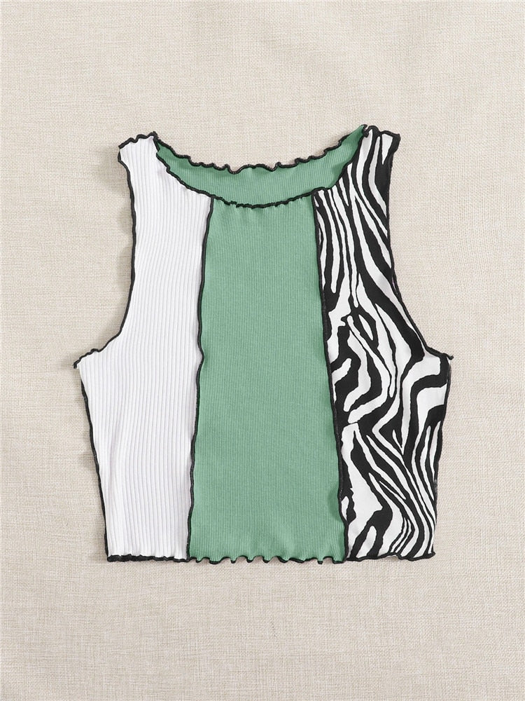 Striped Patchwork Ruched Crop Vest for Women