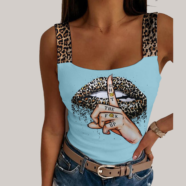 Ladies Leopard Print/Lips Tank Top