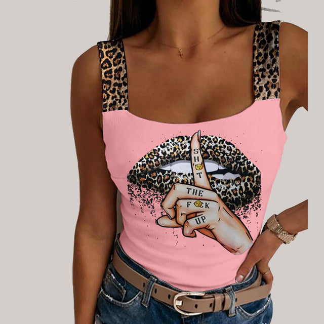 Ladies Leopard Print/Lips Tank Top