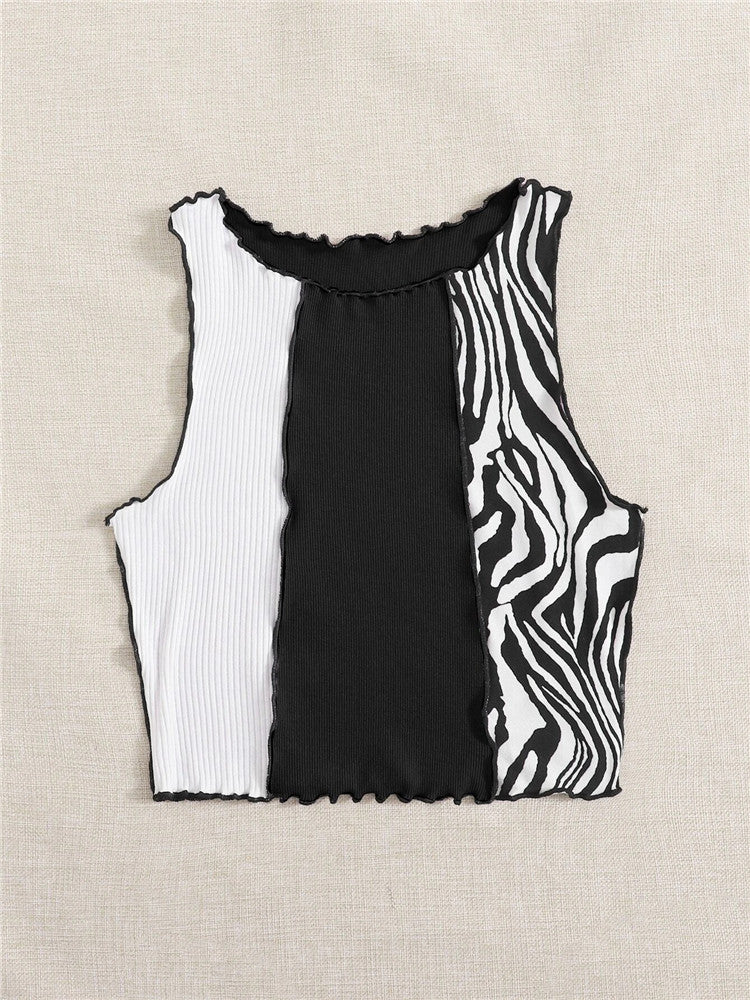 Striped Patchwork Ruched Crop Vest for Women