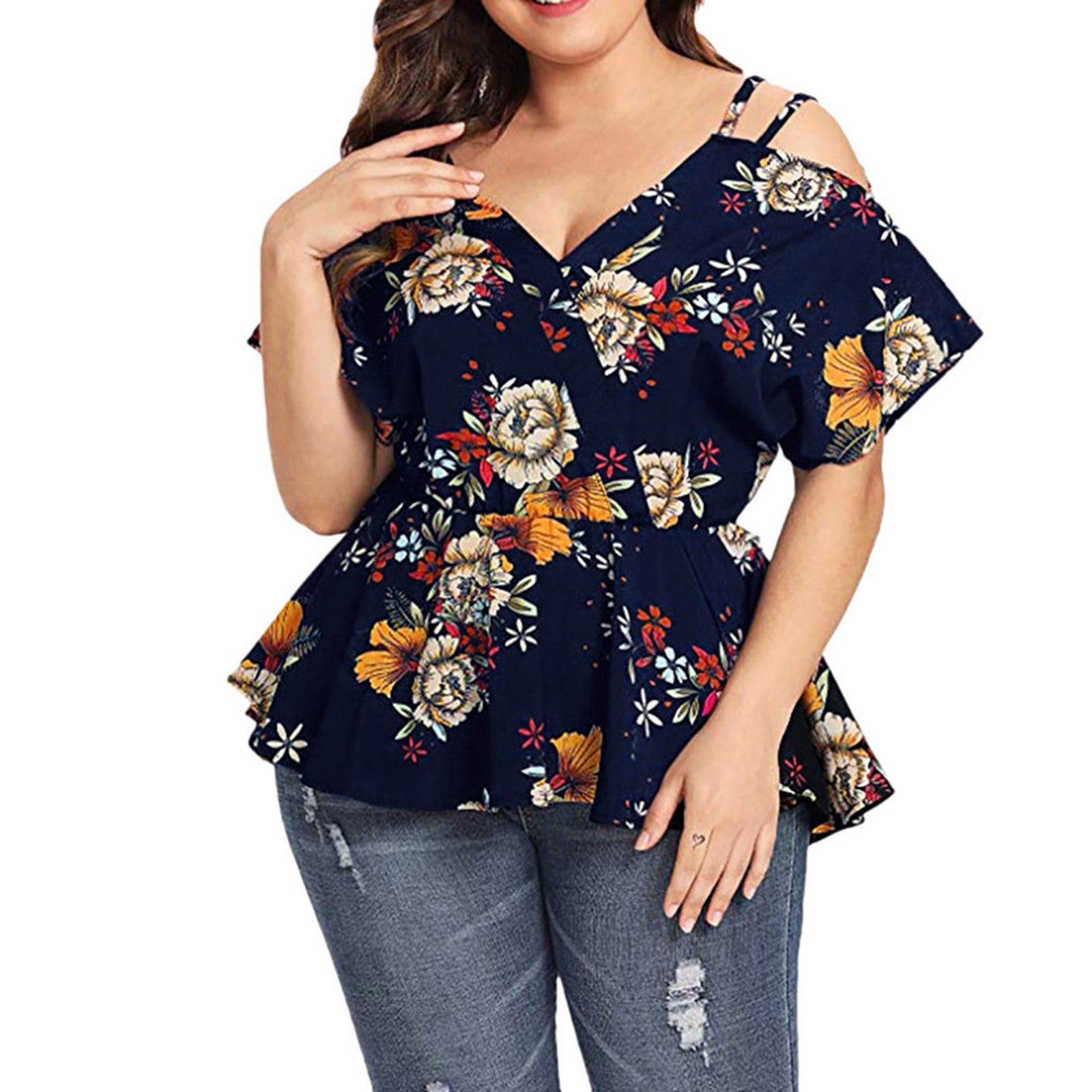 Pleated Floral Spaghetti Strap Top for Plus Size Women