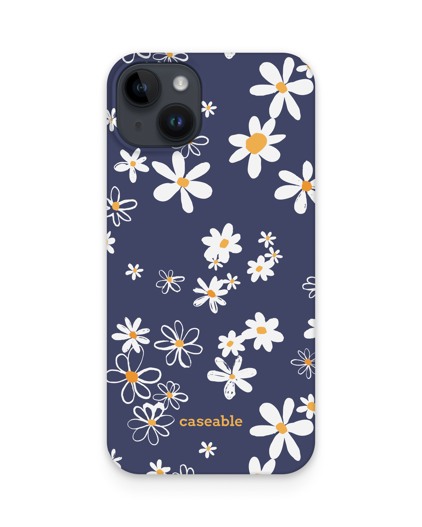 Navy Daisies Hard Shell Phone Case Apple iPhone 14 Plus