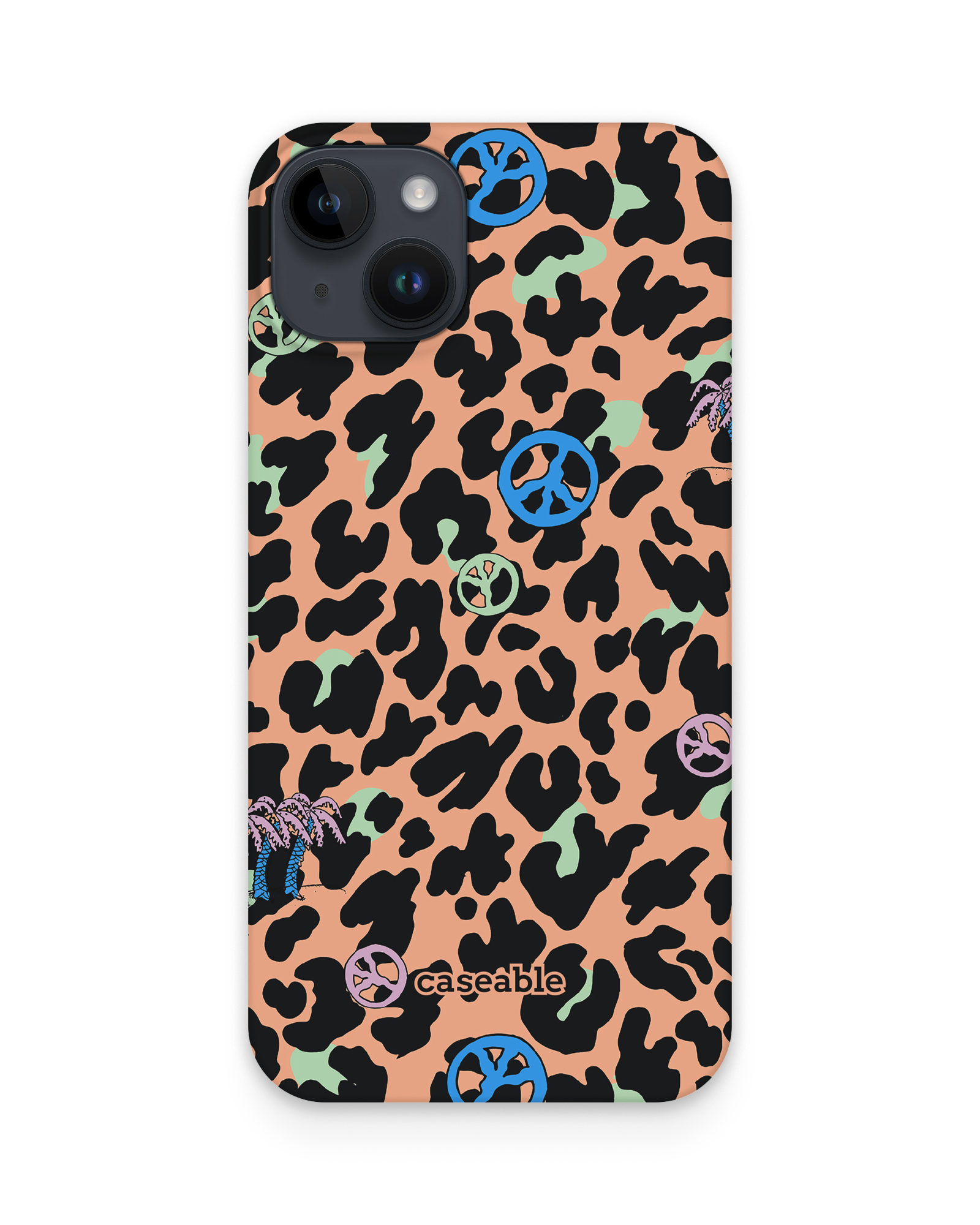 Leopard Peace Palms Hard Shell Phone Case Apple iphone 15 Plus