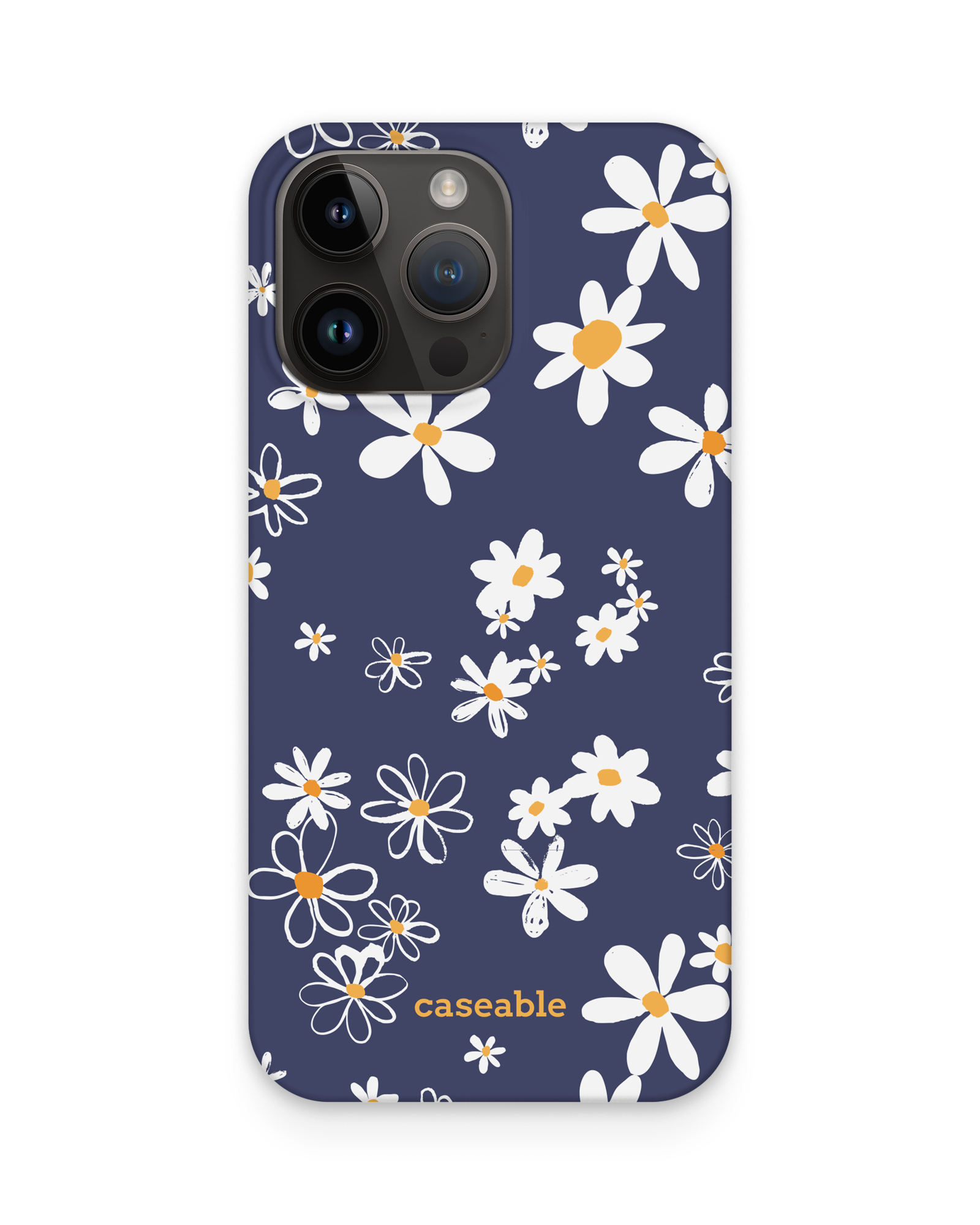Navy Daisies Hard Shell Phone Case Apple iPhone 15 Pro Max