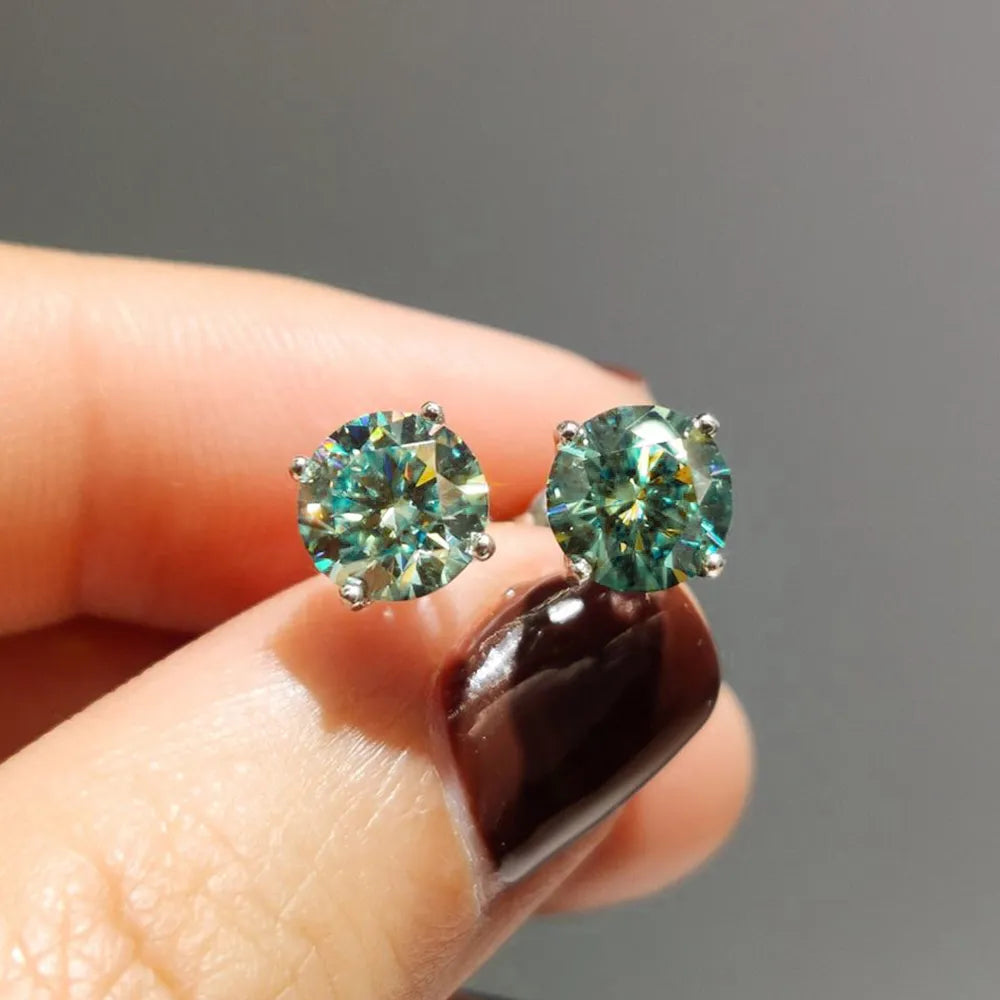 Moissanite Stud Earrings. 0.30 to 2.0 Carat. Bluegreen Genuine Moissanite.