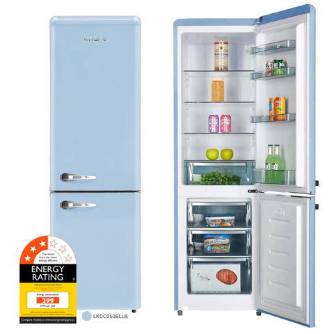 Linarie Appliances | Retro Bottom Mount Fridge | Blue LKCO250BLUE • Pink LKCO250PINK • Green LKCO250GREEN • Black LKCO250BLACK • Red LKCO250RED