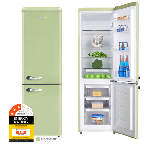 Linarie Appliances | Retro Bottom Mount Fridge | Blue LKCO250BLUE • Pink LKCO250PINK • Green LKCO250GREEN • Black LKCO250BLACK • Red LKCO250RED
