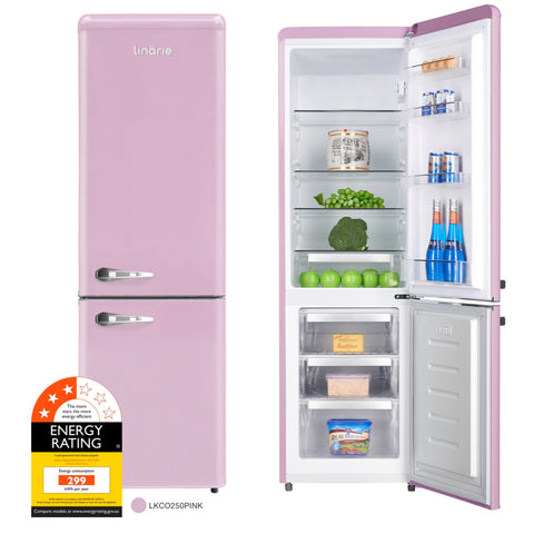 Linarie Appliances | Retro Bottom Mount Fridge | Blue LKCO250BLUE • Pink LKCO250PINK • Green LKCO250GREEN • Black LKCO250BLACK • Red LKCO250RED