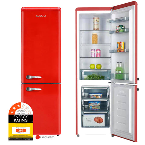 Linarie Appliances | Retro Bottom Mount Fridge | Blue LKCO250BLUE • Pink LKCO250PINK • Green LKCO250GREEN • Black LKCO250BLACK • Red LKCO250RED