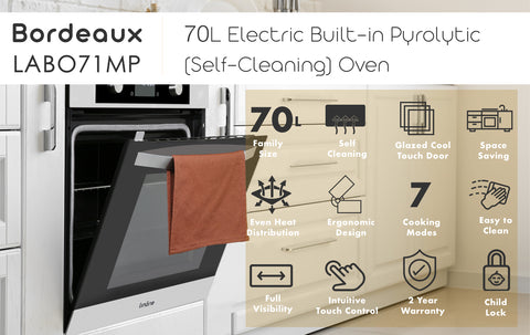 Linärie Appliances | Bordeaux 70L Electric Built-in Pyrolytic Self-Cleaning Oven LABO71MPX | 60cm Built-In Oven