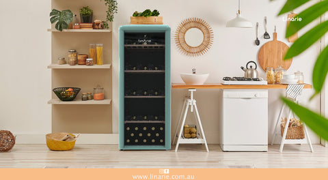 Linärie Appliances | Burgundy 33 Bottle Single Zone Retro Wine Fridge Red LICV33RED | Wine Cooler, Wine Cellar, Wine Cabinet, Wine Chiller, Wine Refrigerator, Wine Storage | Provence • 52 Bottle Capacity • Blue LICV52BLUE| Loire • 106 Bottle Capacity • Green LICV106GREEN