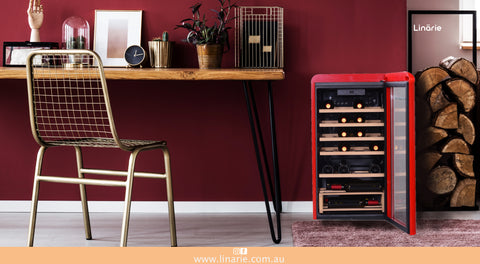 Linärie Appliances | Burgundy 33 Bottle Single Zone Retro Wine Fridge Red LICV33RED | Wine Cooler, Wine Cellar, Wine Cabinet, Wine Chiller, Wine Refrigerator, Wine Storage | Provence • 52 Bottle Capacity • Blue LICV52BLUE| Loire • 106 Bottle Capacity • Green LICV106GREEN