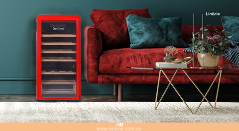 Linärie Appliances | Loire 106 Bottle Single Zone Retro Wine Fridge Green LICV106GREEN | Wine Cooler, Wine Cellar, Wine Cabinet, Wine Chiller, Wine Refrigerator, Wine Storage | Provence • 52 Bottle Capacity • Blue LICV52BLUE | Burgundy • 33 Bottle Capacity • Red LICV33RED