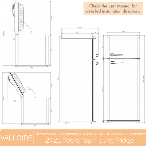 Linärie Appliances | Valloire | Best Retro Top Freezer Refrigerator in 2023 • Black LK200DDBLACK • Green LK200DDGREEN • Blue LK200DDBLUE • Pink LK200DDPINK • Red LK200DDRED