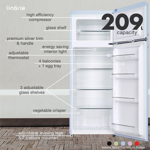 Linärie Appliances | Valloire | Best Retro Top Freezer Refrigerator in 2023 • Black LK200DDBLACK • Green LK200DDGREEN • Blue LK200DDBLUE • Pink LK200DDPINK • Red LK200DDRED 