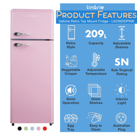 Linärie Appliances Valloire Retro Top Freezer Refrigerator: A Complete Buying Guide | • Black LK200DDBLACK • Green LK200DDGREEN • Blue LK200DDBLUE • Pink LK200DDPINK • Red LK200DDRED