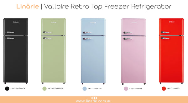 Linärie Appliances | Valloire | Best Retro Top Freezer Refrigerator in 2023 • Black LK200DDBLACK • Green LK200DDGREEN • Blue LK200DDBLUE • Pink LK200DDPINK • Red LK200DDRED