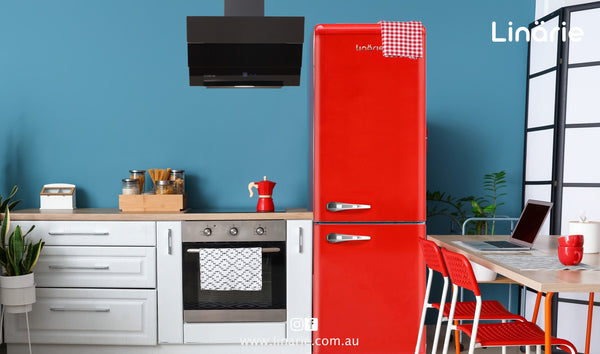 Linarie Appliances | Retro Bottom Mount Fridge | Blue LKCO250BLUE • Pink LKCO250PINK • Green LKCO250GREEN • Black LKCO250BLACK • Red LKCO250RED