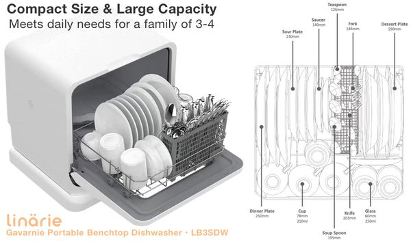 Best Portable Benchtop Dishwasher for Small Kitchens in 2023 | Linarie Gavarnie Portable Benchtop Dishwasher • LB3SDW