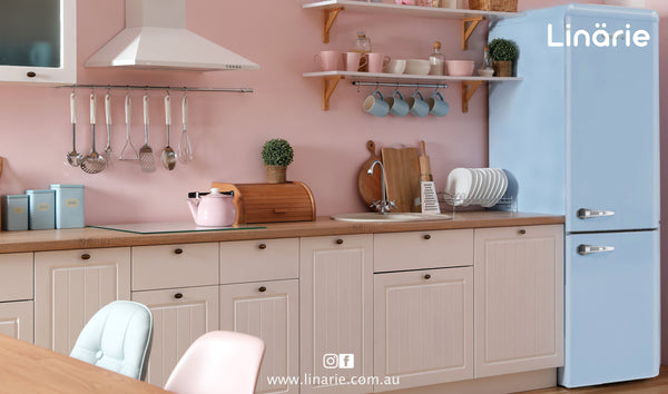 Linarie Appliances | Retro Bottom Mount Fridge | Blue LKCO250BLUE • Pink LKCO250PINK • Green LKCO250GREEN • Black LKCO250BLACK • Red LKCO250RED