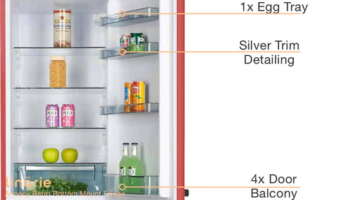 Linarie Appliances | Retro Bottom Mount Fridge | Blue LKCO250BLUE • Pink LKCO250PINK • Green LKCO250GREEN • Black LKCO250BLACK • Red LKCO250RED
